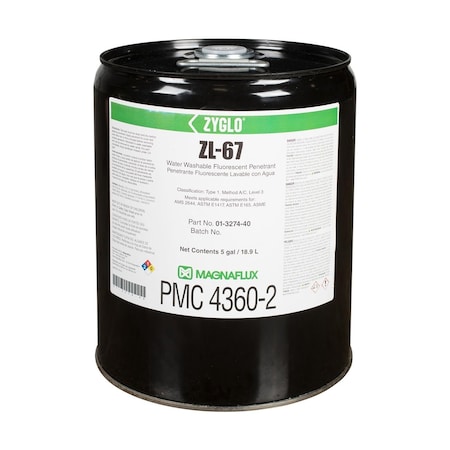 Magnaflux Penetrant, ZL-67, Level 3, Fluorescent, Water Washable, 5 gal 01-3274-40